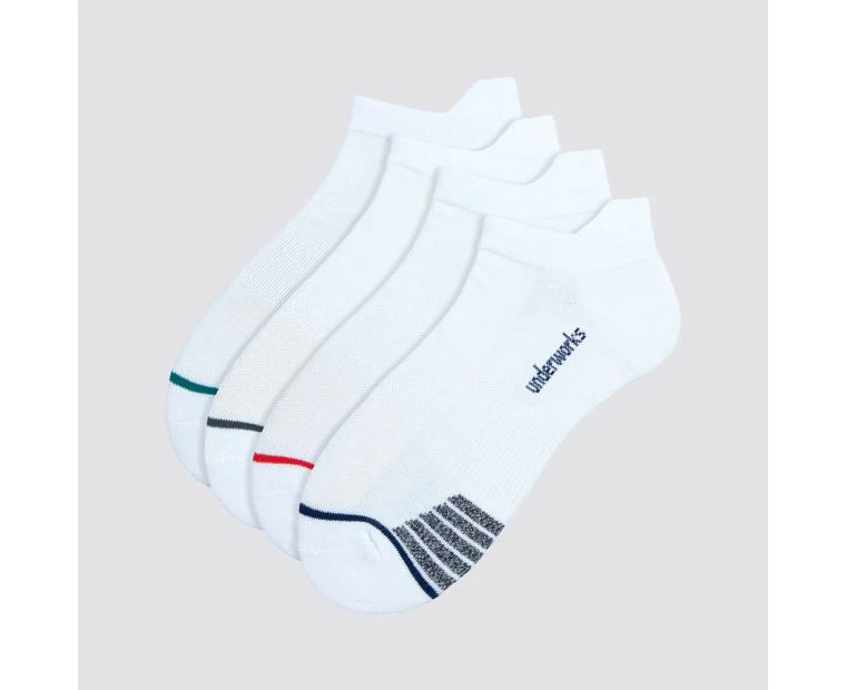 Underworks Mens 4 Pack No Show Sport Heel Tab Sock - White - White