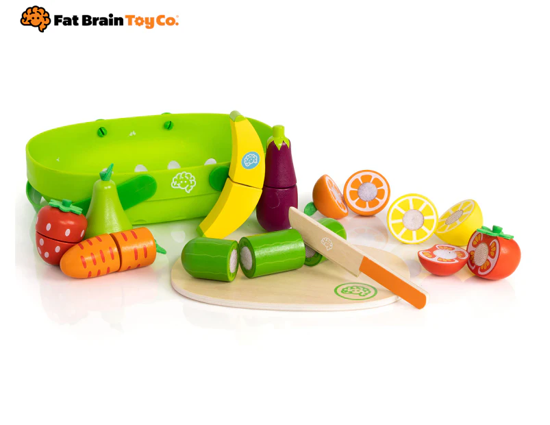 Fat Brain Toys 20-Piece Pretendables Fruit & Veggie Basket Set