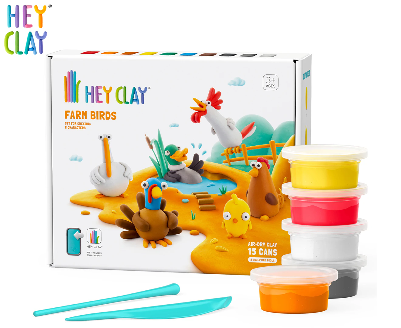 Hey Clay 17-Piece Farm Birds Air Dry Clay Activity Set