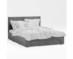 Four Storage Drawers Bed Frame with Vertical Lined Bed Head in King, Queen and Double Size (Fossil Grey Velvet)