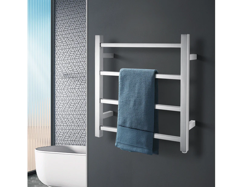 4 Bars Square Electric Heated Towel Rack 520x500mm Chrome Stainless Steel Towel Rail Warmer Clothes