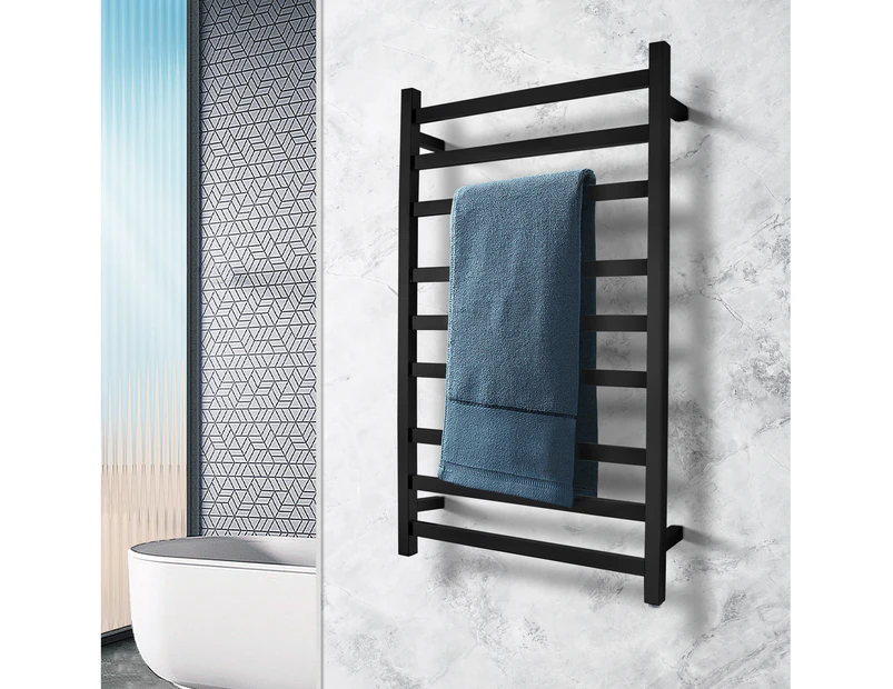 9 Bars Square Electric Heated Towel Rack 1000x600mm Black Stainless Steel Towel Rail Warmer Clothes