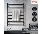 8 Bars Round Electric Heated Towel Rack 820x600mm Black Stainless Steel Bathroom Rails Warmer clothes