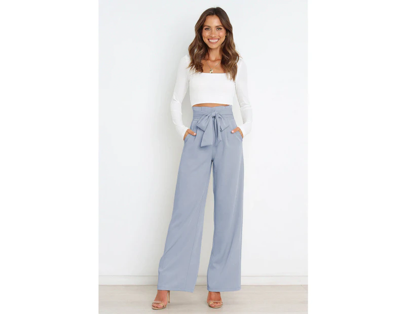 Women's Wide Long Legged Pants HIgh Waisted Work Pants Business Trousers Straight Suit Pants-Blue