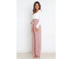 Women's Wide Long Legged Pants HIgh Waisted Work Pants Business Trousers Straight Suit Pants-Pink