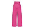 Women's Wide Long Legged Pants HIgh Waisted Work Pants Business Trousers Straight Suit Pants-Rose Red