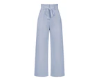 Women's Wide Long Legged Pants HIgh Waisted Work Pants Business Trousers Straight Suit Pants-Blue