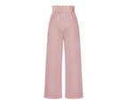 Women's Wide Long Legged Pants HIgh Waisted Work Pants Business Trousers Straight Suit Pants-Pink