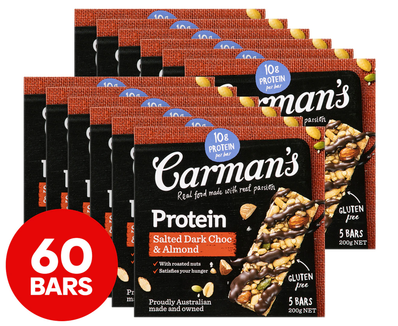 2 x 30pk Carman's Gourmet Protein Bars Salted Dark Choc & Almond