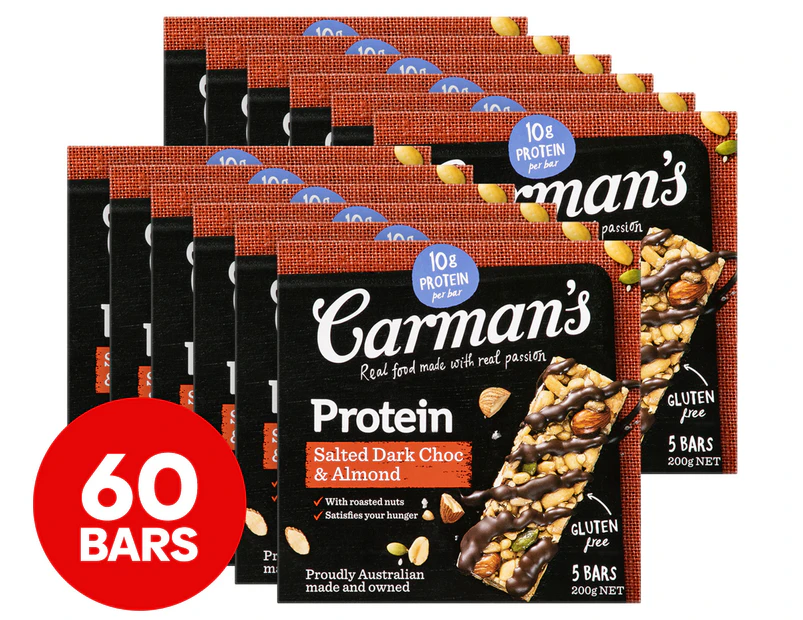 2 x 30pk Carman's Gourmet Protein Bars Salted Dark Choc & Almond