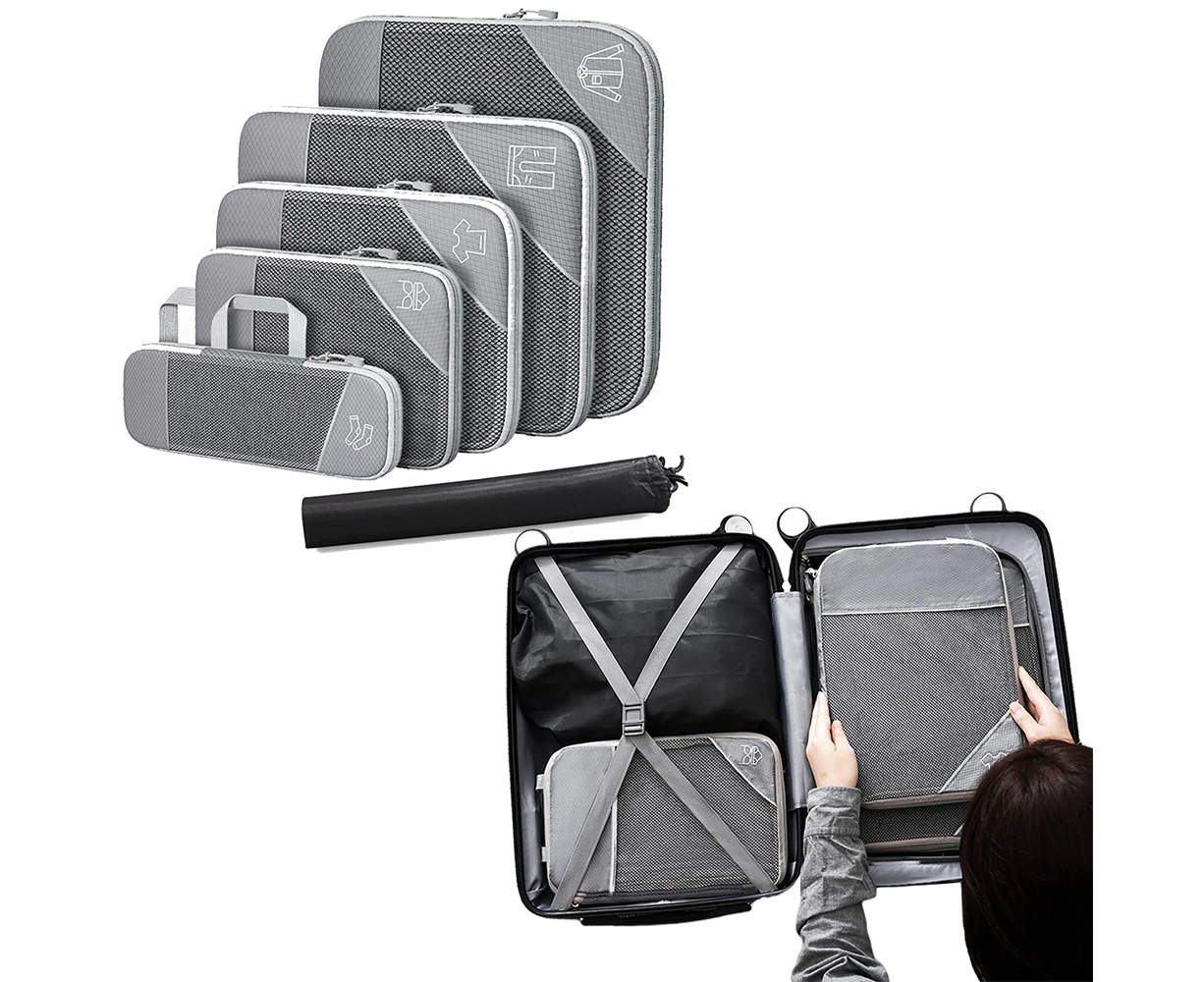 6Pcs Set Compression Packing Cubes Travel Accessories Expandable Packing Organizers - Grey