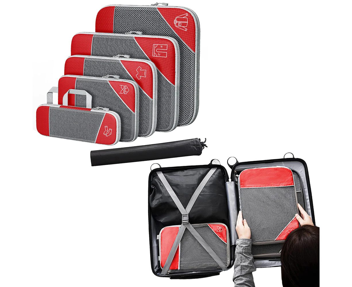 6Pcs Set Compression Packing Cubes Travel Accessories Expandable Packing Organizers - Red