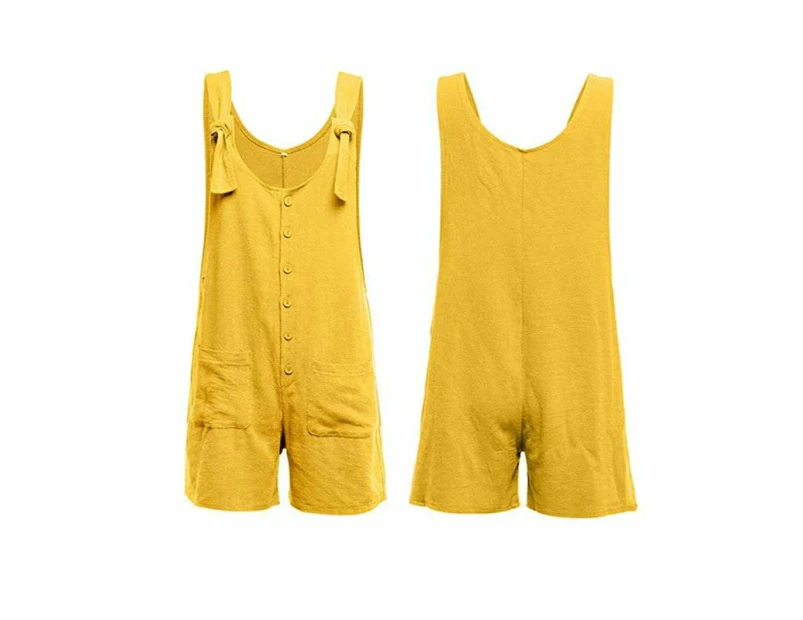 Women's Boho Clothing Casual Loose Jumpsuits Fashion Playsuit Tie Strap Pockets - Yellow