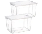 2x 37 Litre Modular Clear Foldable Storage Box with Lid Plastic Tub Collapsible
