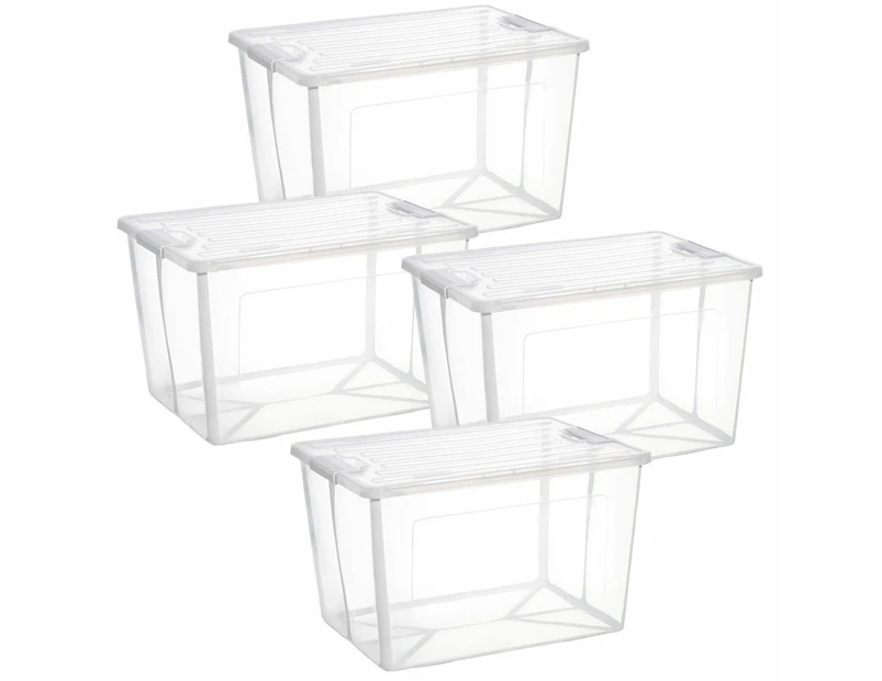 4x 37 Litre Modular Clear Foldable Storage Box with Lid Plastic Tub Collapsible