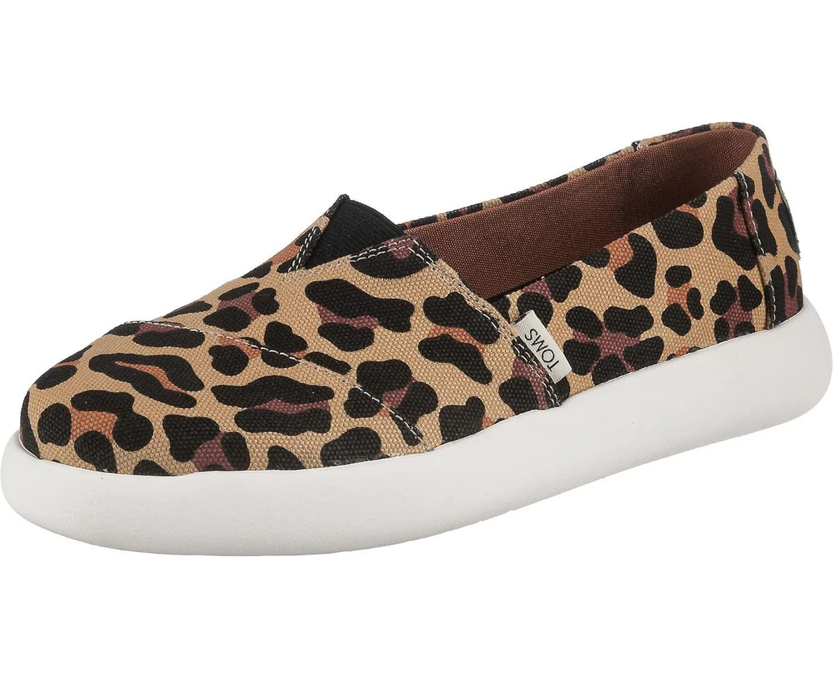 TOMS Womens Canvas Slip On Shoes Sneakers Flats Platform Espadrilles - Leopard Print