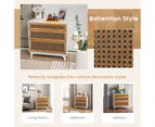 Giantex 3 Chest of Drawers Rattan Tallboy Dresser Storage Cabinet Wood Sideboard Home Bedroom