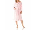 Magnolia Lounge Pink Shawl Collar Fleece Dressing Gown with Piping