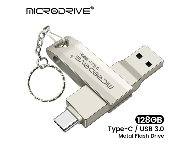 Microdrive 128G USB3.0&Type-C Dual Metal Interface High Speed Data Transmission Portable Memory U Disk for Phone Computer Tablet