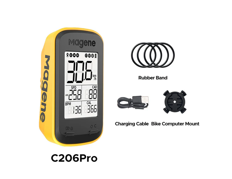 Magene Wireless Bike Computer with GPS Stopwatch Speedometer for Road Mountain Cycling -Yellow