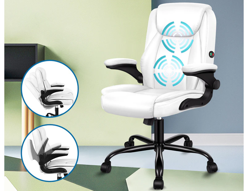 ALFORDSON Massage Office Chair Executive Computer Gaming Seat PU Leather White