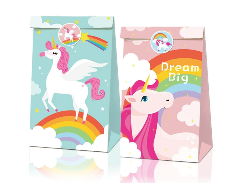 12pcs Unicorn  Theme Paper Lolly Loot Bags with Stickers |  Baby Shower Kids Girls Birthday Party Gift Bags