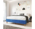 DREAMO Velvet Platform Bed Frame Mattresses Foundation Blue Queen