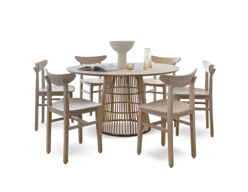 Tamborine Indoor 1.4m Round Dining Setting with 6 x Ballina Chairs - Dining Settings -