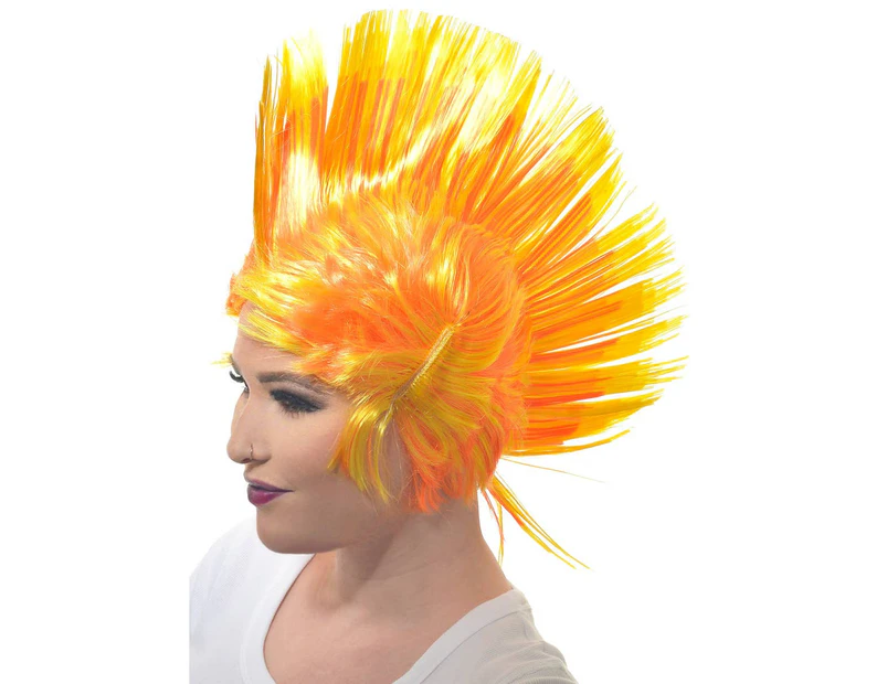 Jumbo Yellow and Orange Adults Punk Mohawk Costume Wig