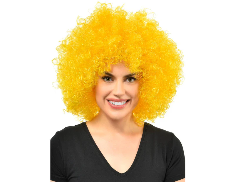 Jumbo Yellow Adults Curly Afro Costume Wig Womens