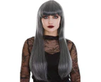 Long Straight Grey Womens Costume Wig with Fringe Womens