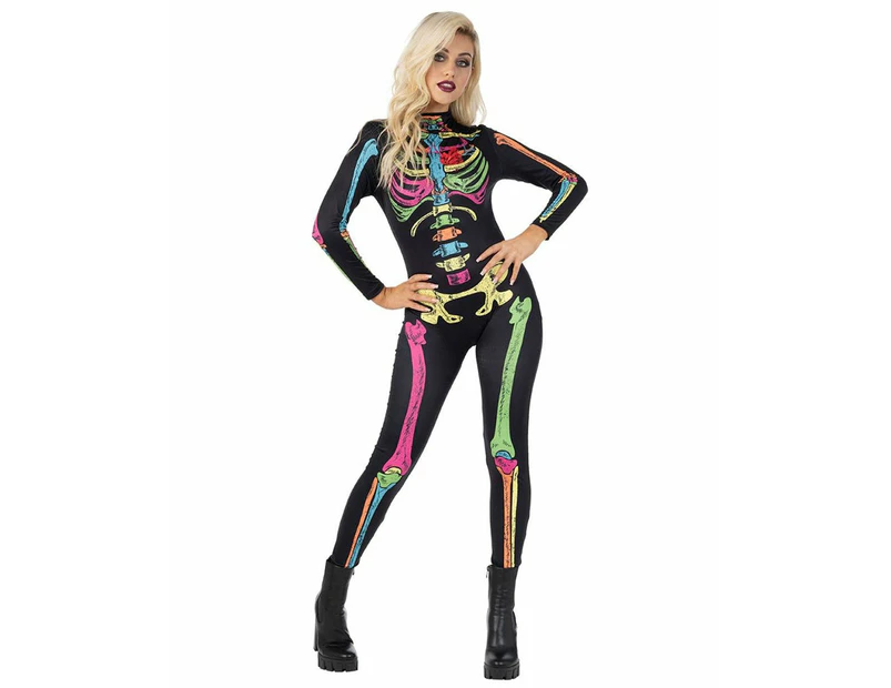 Colour Skeleton Bodysuit Womens Costume