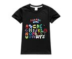 Kids Boys Grisl Alphabet Lore Letter Printed Short Sleeve Crew Neck T-Shirt Summer Casual - Black