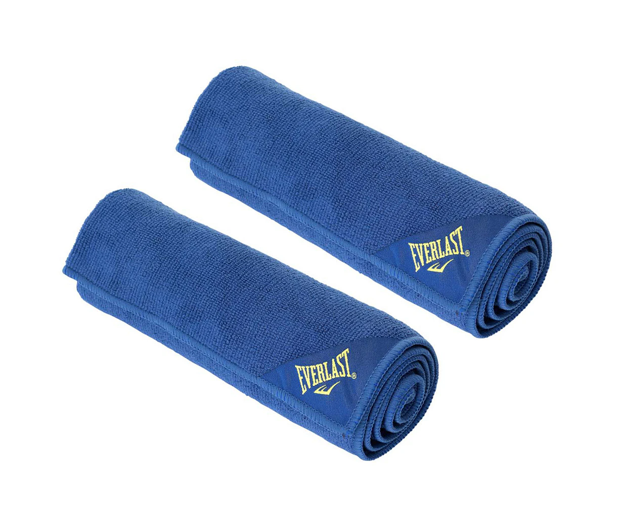 2x Everlast Microfibre Gym Towel Workout Weight Lifting/Exercise Blue 80x40cm