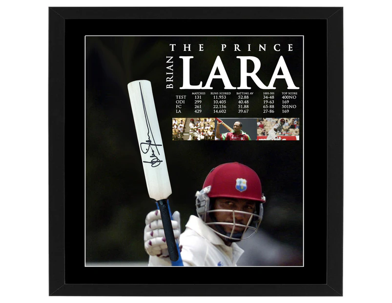 Cricket - Brian Lara Signed & Framed Mini Cricket Bat
