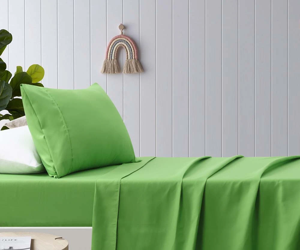 Happy Kids Green Plain Dyed Microfibre Sheet Set Double