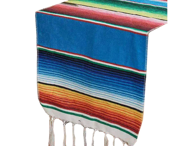 Tablecloths Vibrant Mexican Style Tassel Runner Towel - Blue