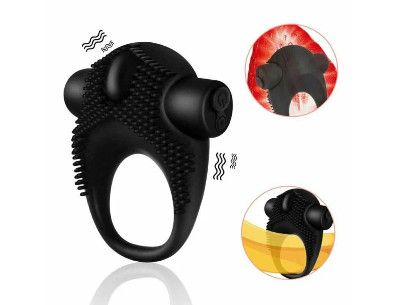 Black Penis Vibrator For Men Vibrating Cock Ring Clitoris Stimulator - Black