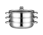 3 Tier Stainless Steel Steamer Pot Meat Vegetable Steaming Cookware Kitchen Tool