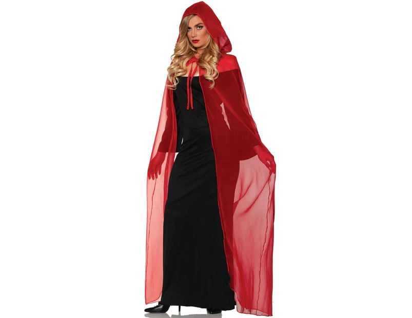 Sheer Red Chiffon Adults Costume Cape with Hood Womens