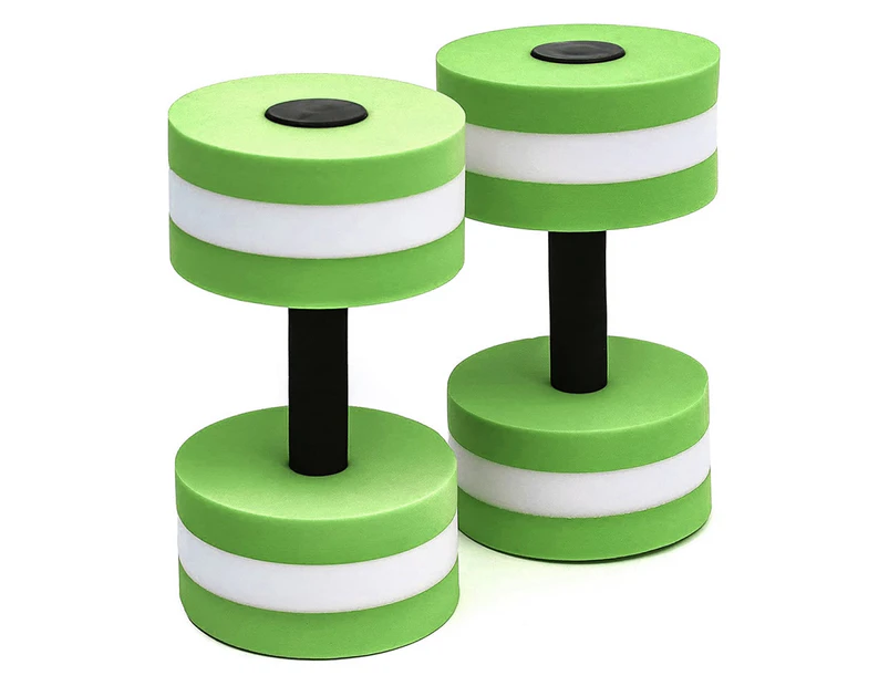 2PCS Water Dumbbells Aquatic Exercise Dumbells Water Aerobics Workouts Barbells Green+White
