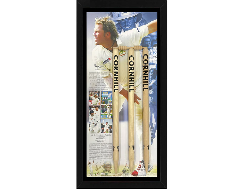 Shane Warne - Signed & Framed Limited Edition Recollections of Warne Stumps