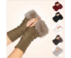 Women Stylish  Winter Gloves Arm Crochet Knitting Faux Wool Mitten Warm Fingerless Twist Pattern Glove-Dark Grey