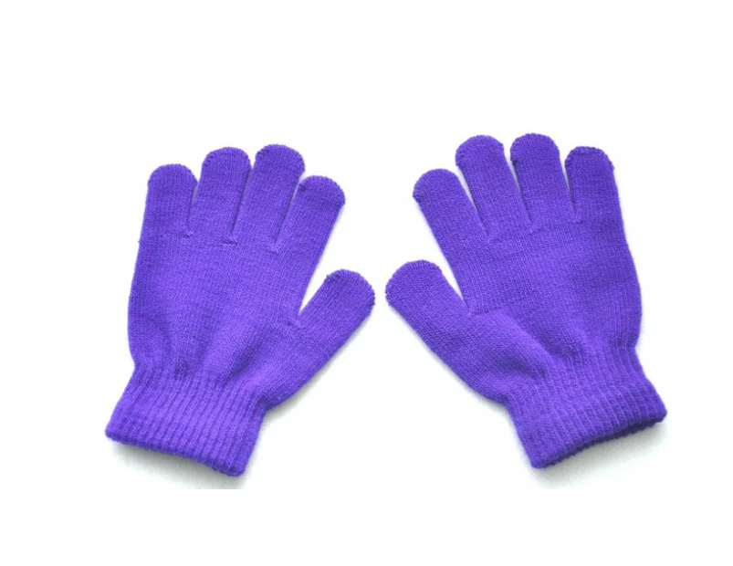 Children Gloves Girl Boy Kids Mitten Stretchy Knitted Winter Warm Knit Glove-Purple