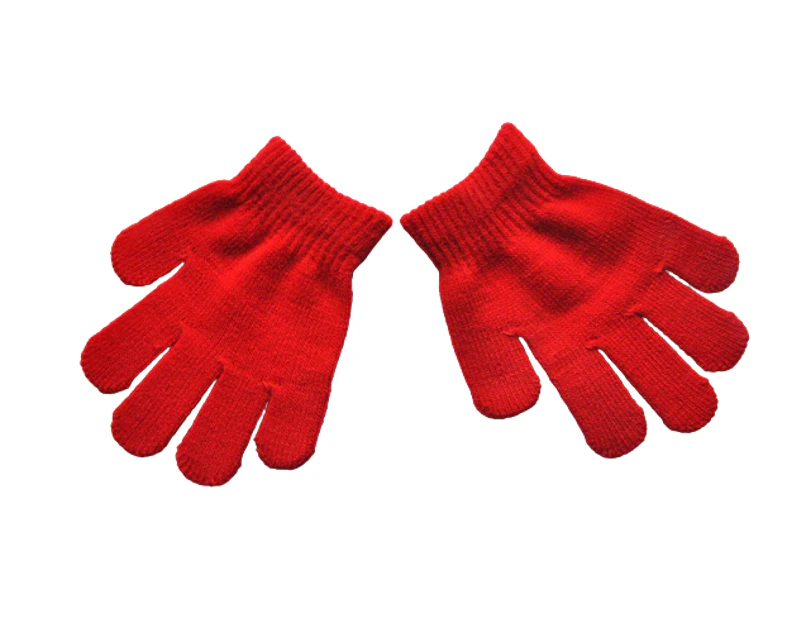 Children Gloves Girl Boy Kids Mitten Stretchy Knitted Winter Warm Knit Glove-Red