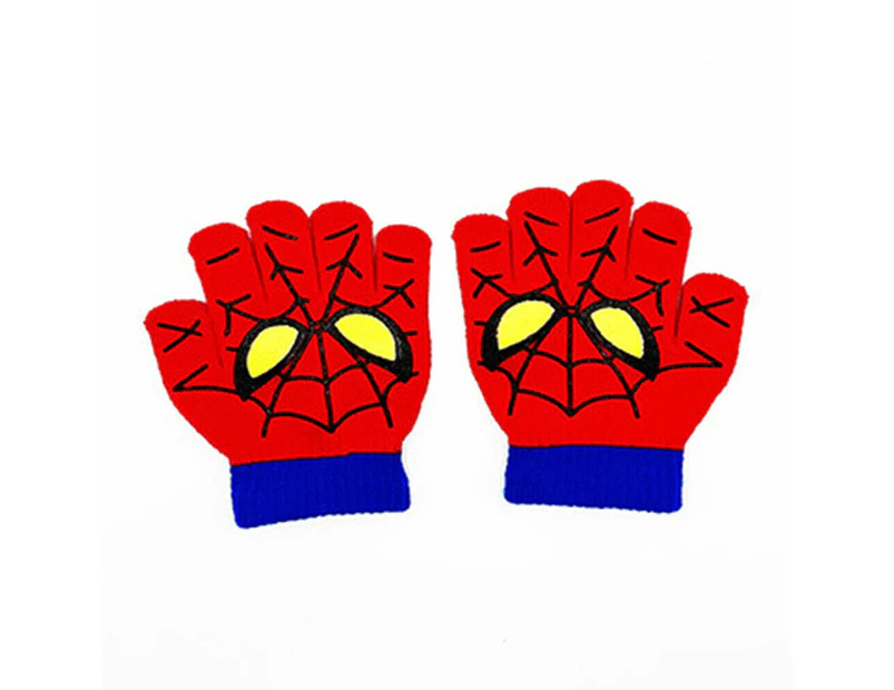 Children Gloves Girl Boy Kids Mitten Stretchy Knitted Winter Warm Knit Red Spider Man Gloves