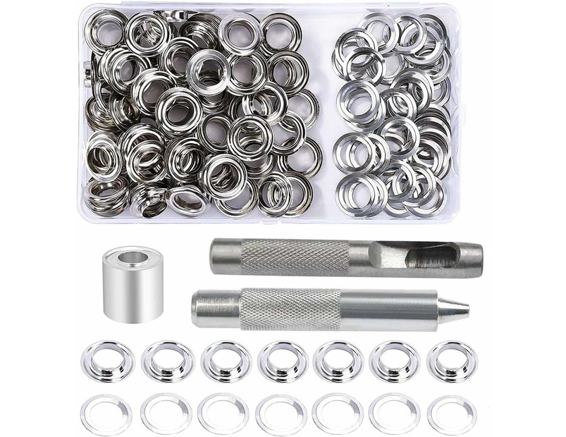Grommet Kit 100 Sets Grommets Eyelets With 3 Pieces Install Tool Kit  For Tarp, Fabric, Curtains And Fabrication,12Mm
