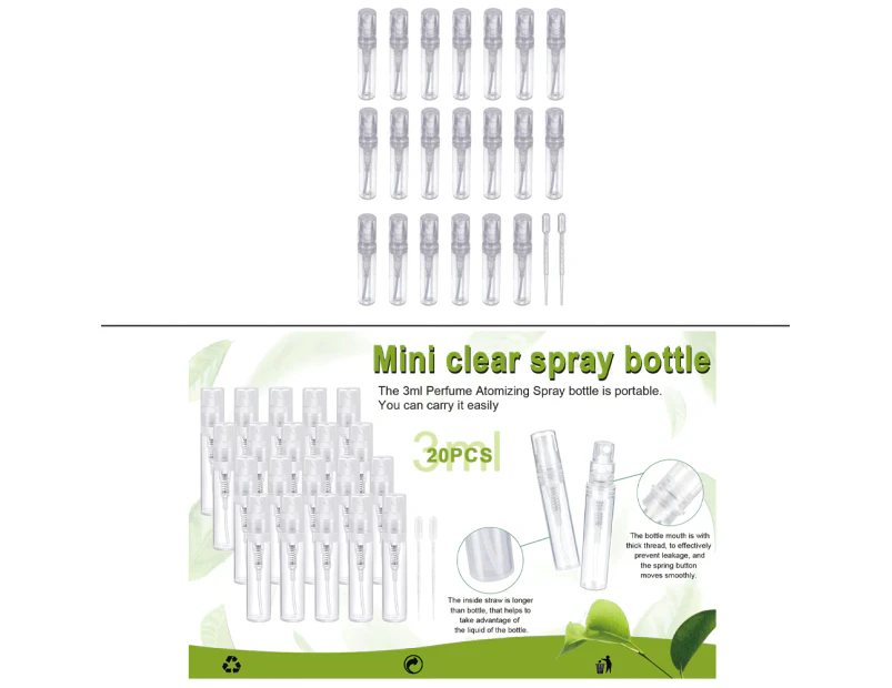 20Pcs Mini Perfume Atomizer, Clear Plastic Spray Bottle Portable Fragrance Spray Bottle For Perfume, Cosmetics - 3Ml