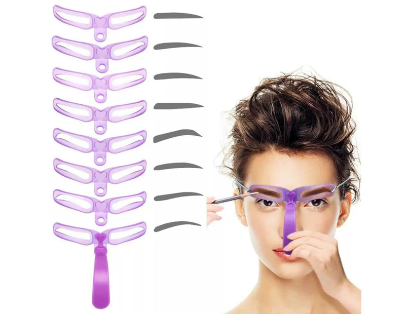 Eyebrow Stencil, 8 Eyebrow Shaper Kit, Reusable Eyebrow Template With Strap, 3 Minutes Makeup, Suitable For 98%,Purple