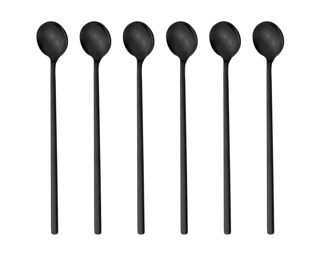 6Pcs Coffee Spoons, Stirring Spoons, Tea Spoons Long Handle,Ice Tea Spoons, Long Spoons For Stirring, Espresso Spoons Stainless Steel,Black-17Cm